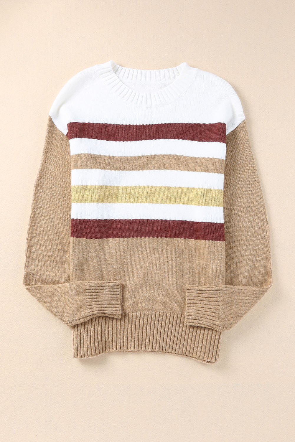 Crew Neck Striped Long Sleeve Sweater