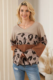 Leopard Colorblock Patchwork V-Neck Loose Sleeve Knit Top