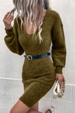 V Neck Bodycon Sweater Dress