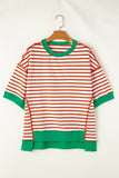 Orange Stripe Oversized Contrast Trim Exposed Seam High Low T Shirt