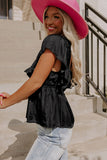 V Neck Ruffle Babydoll Peplum Top