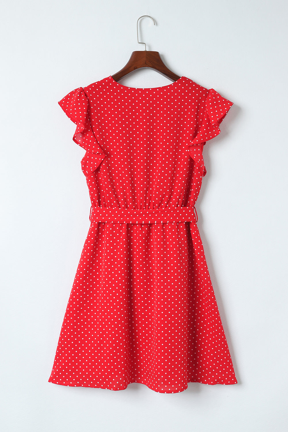 Polka Dot V Neck Ruffle Sleeve Dress