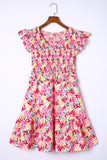 Smocked Bodice Ruffle Trim Floral Dress