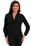 Solid Wrap V Neck Long Sleeve Top