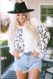 Leopard Patchwork V Neck Long Sleeve Top