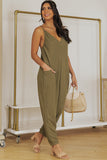 Textured Sleeveless V-Neck Pocketed Casual Jumpsuit