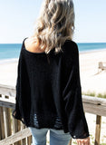 Pull court en tricot noir effet vieilli, coupe boxy