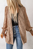 Animal Print Shirred Cuff Lantern Sleeve Cardigan