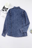 Blue Puff Sleeve Button-Up Denim Jacket