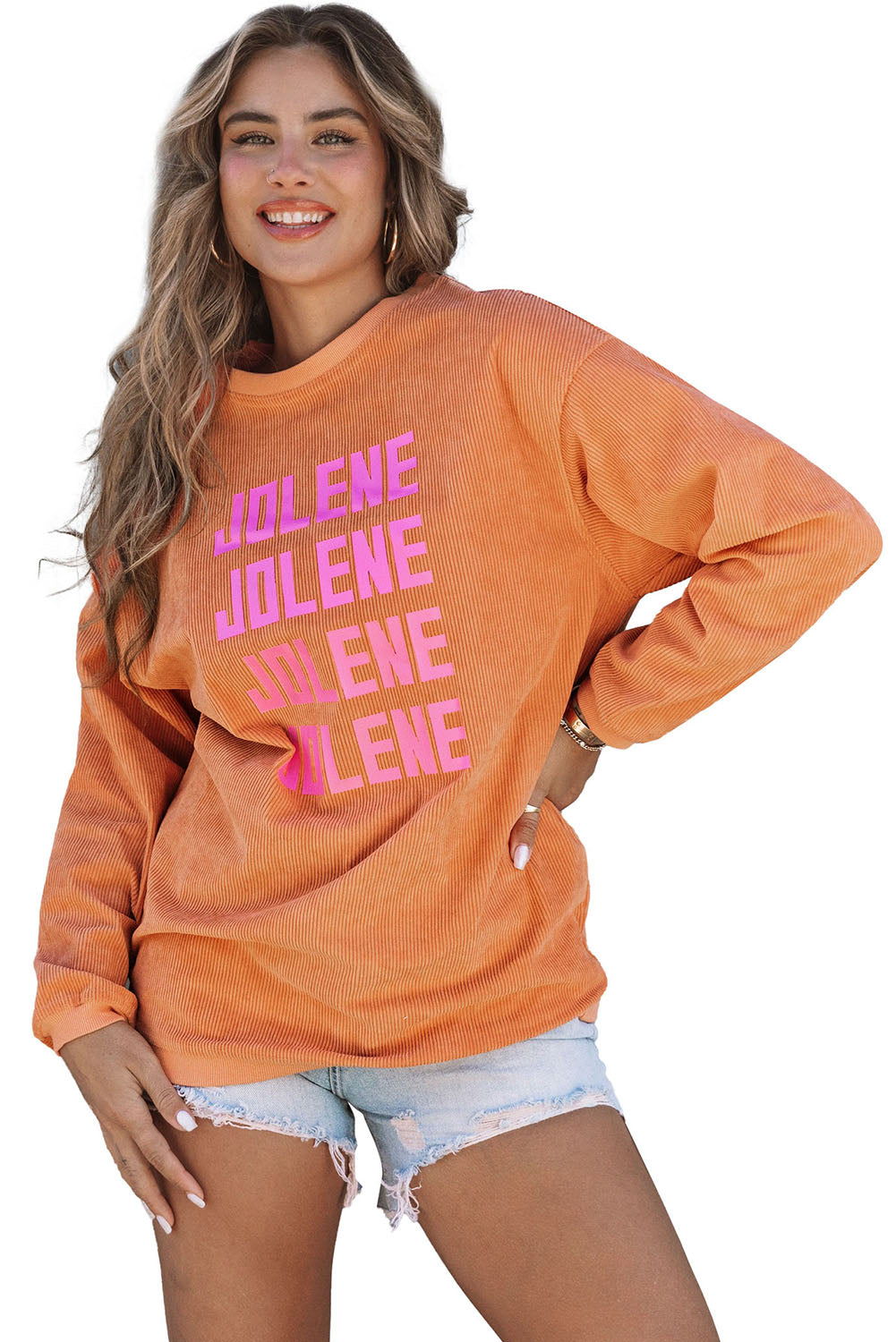 Orange Spooky Season Ghost Print Ribbed Pullover Sweatshirt