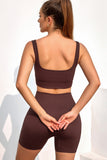 2pcs Solid Color Ribbed Knit Yoga Set