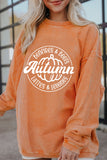 Orange Autumn Pumpkin Graphic Print Corded Oversized Sweatshirt