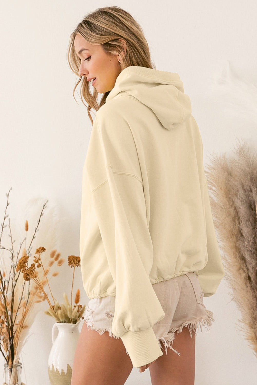 Ribbed Trim Kangaroo Pocket Zipped Hoodie