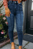 Jean skinny taille haute bleu avec coutures