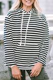 Stripe Kangaroo Pocket Drawstring Hoodie