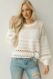 Solid Color Pointelle Knit Puff Sleeve Sweater