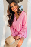 Crinkle Frayed Long Sleeve Shirt and Casual Shorts Set