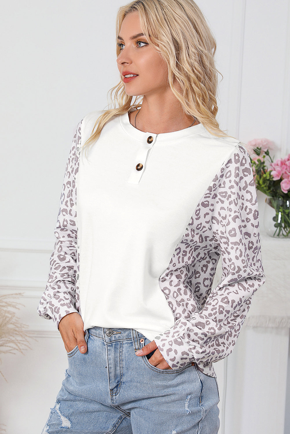 Splicing Dolman Sleeve Contrast Henley Top