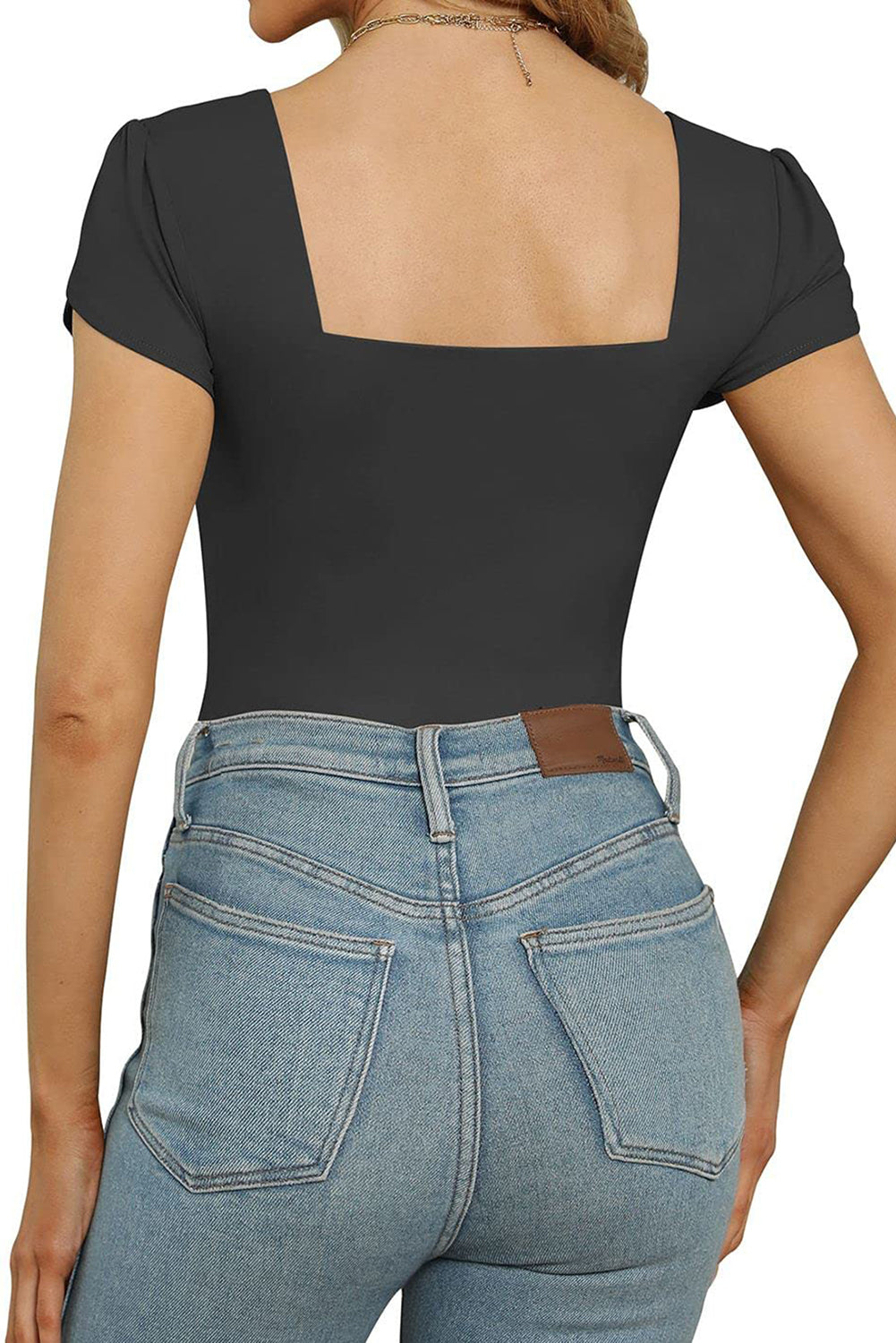 Overlap Short Sleeve Square Neck Bodysuit