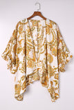 Draped Paisley Print Open Front Overlay Top with Ruffles