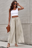 Gray Drawstring Smocked High Waist Wide Leg Pants