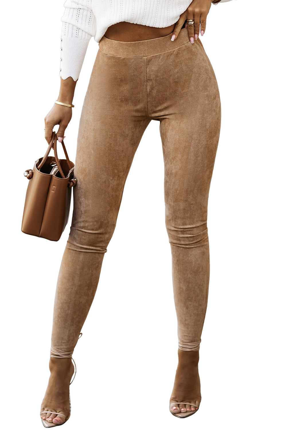 High Waist Faux Suede Skinny Leggings