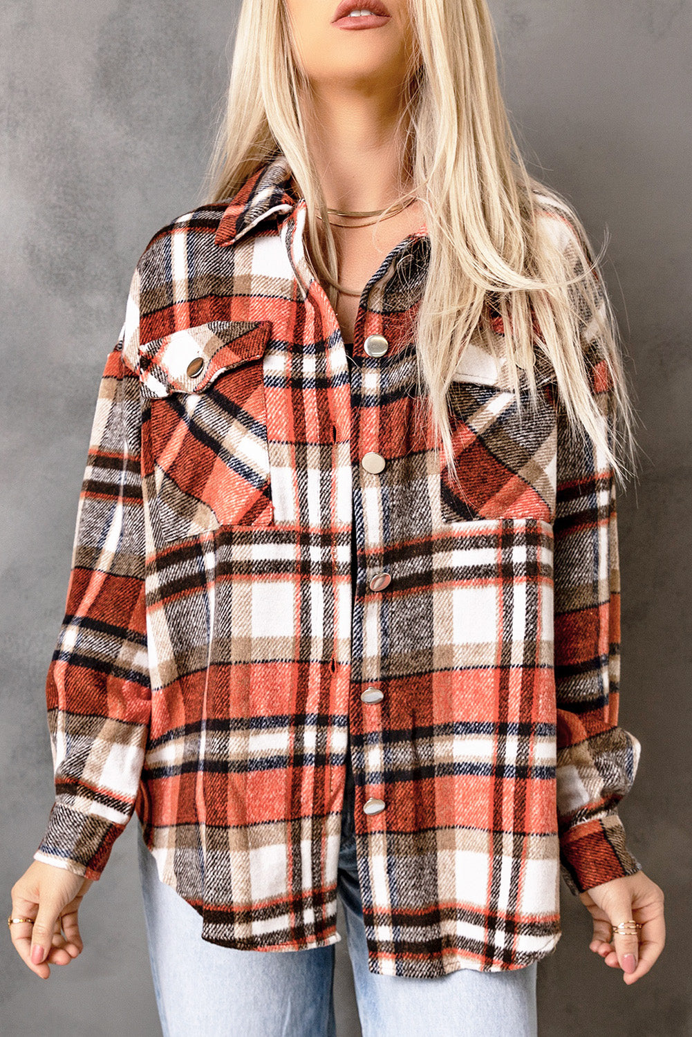 Chest Pockets Flannel Plaid Shacket