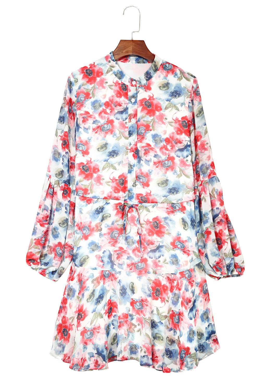 Robe fluide à cordon de serrage à imprimé floral vintage bleu ciel