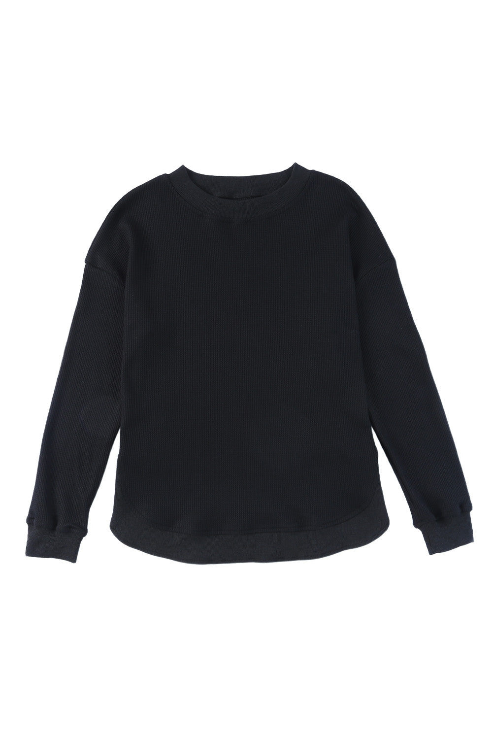 Crew Neck Ribbed Trim Waffle Knit Top