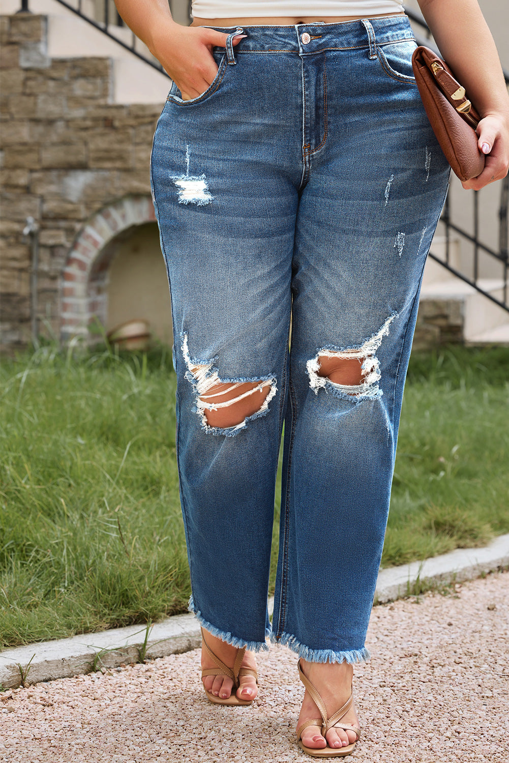 Plus Size Open Knee Distressed Jeans