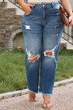 Plus Size Open Knee Distressed Jeans