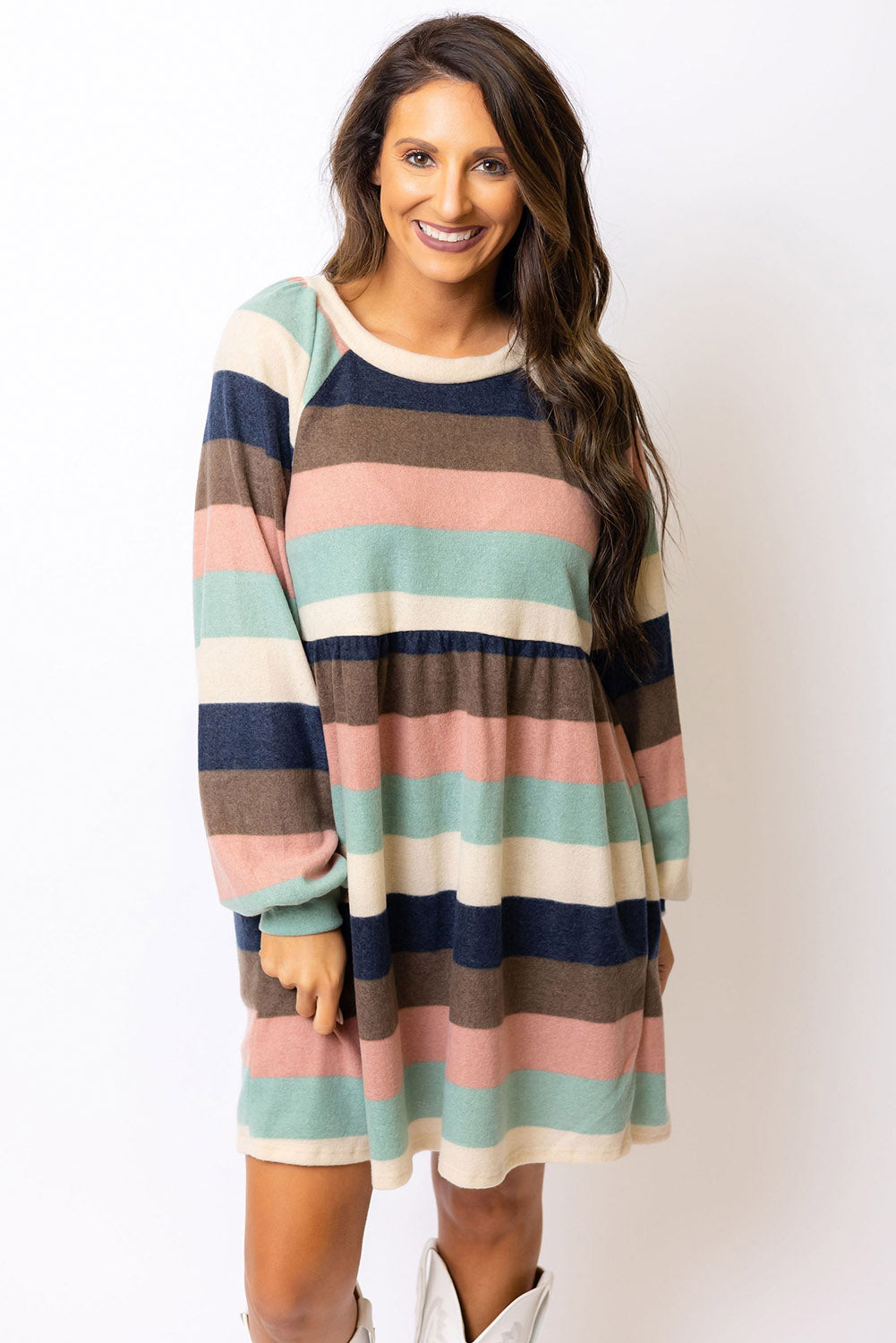 Striped Color Block Long Sleeve Mini Dress