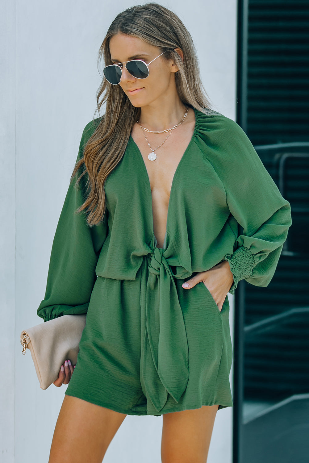 Tie Knot Puff Long Sleeve Romper