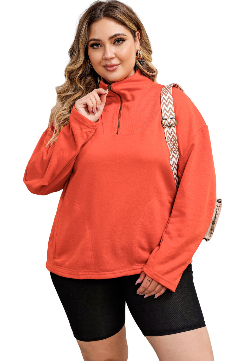 O-ring Zipper Pocketed Plus Size Sweatshirt