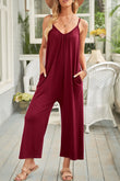 Spaghetti Straps Wide Leg Pocketed Jumpsuits