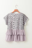 Pink Leopard Tiered Ruffle Short Sleeve Top