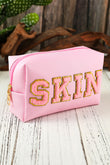 SKIN Embroidered Patch Zipped Cosmetic Bag 19*7*12cm