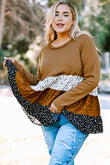 Plus Size Knit Dotted Print Tiered Top with Ruffle