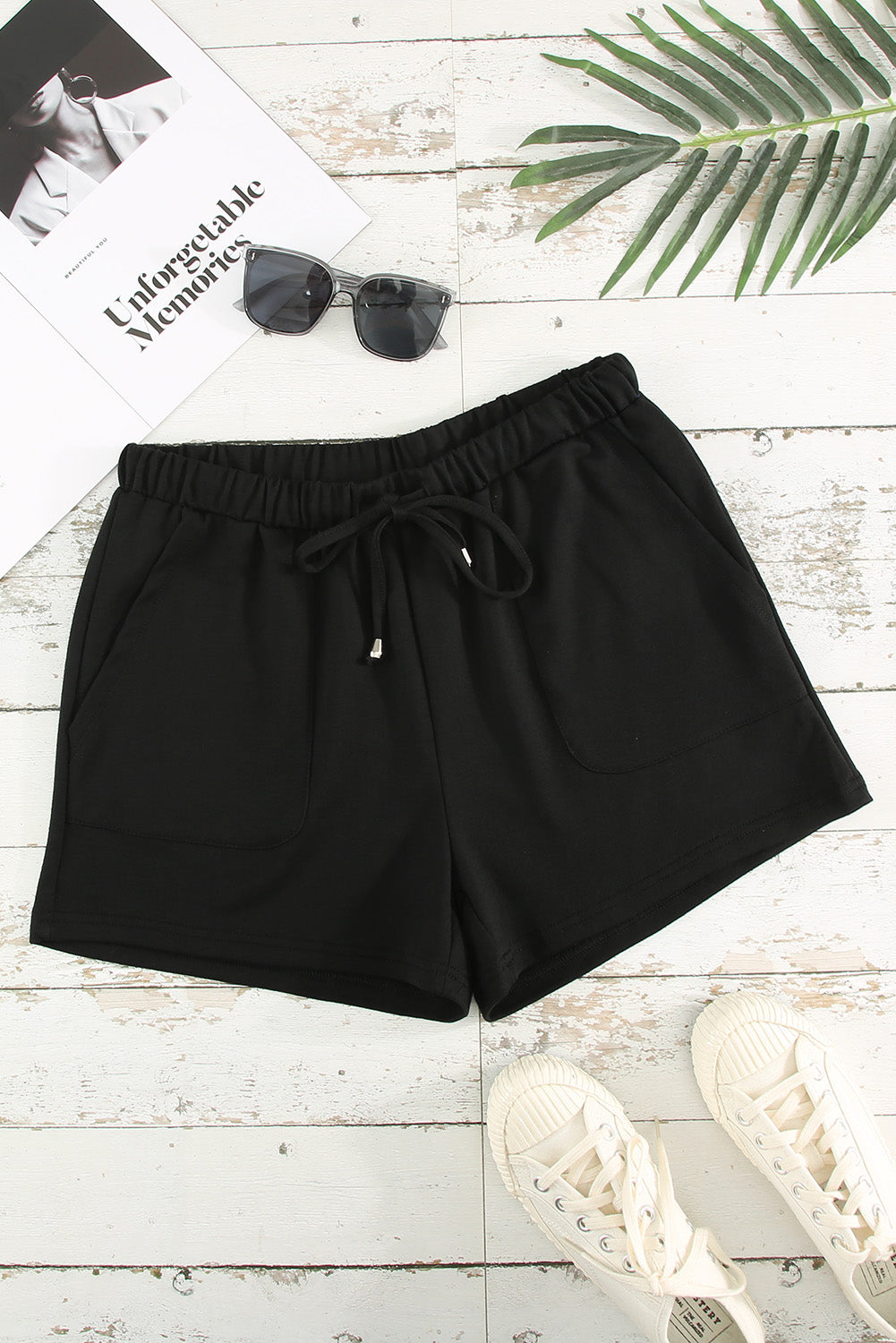 Drawstring Elastic Waist Pocketed Shorts