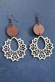 Hollowed Flower Round Wood Pendant Earrings