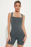 Ribbed Square Neck Padded Sports Romper