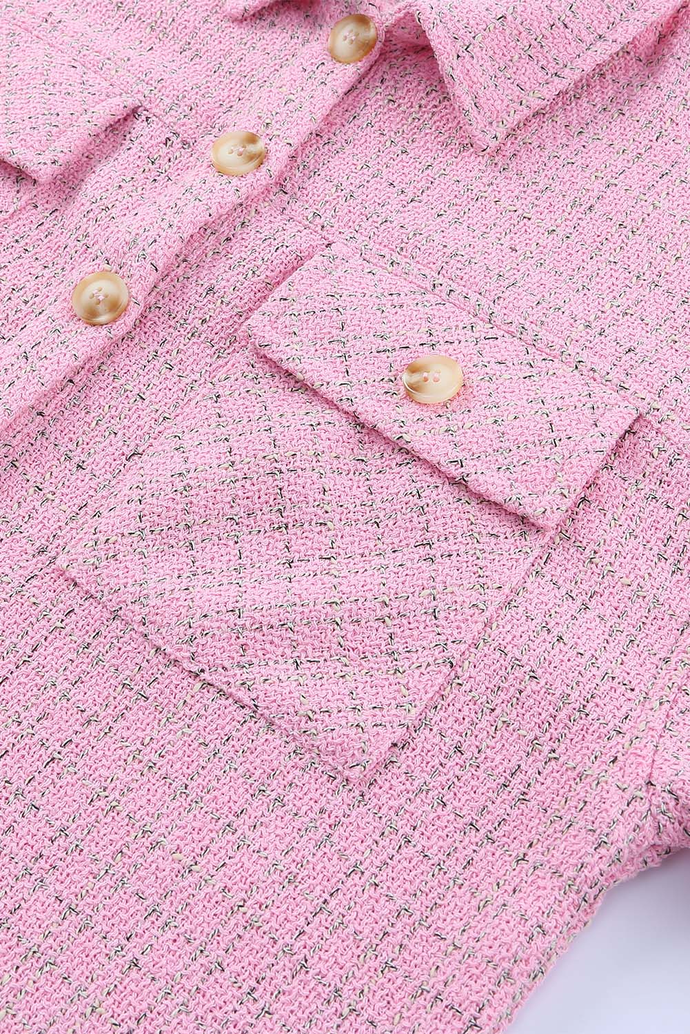 Veste boutonnée en tweed à carreaux rose