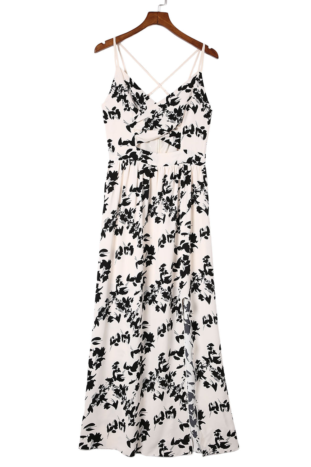 Crossover Hollow-out Maxi Floral Dress with Slit