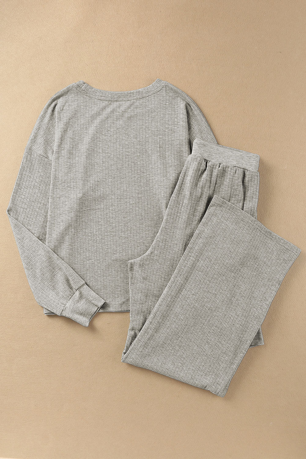 Ribbed Drop Shoulder Pullover and Pants Lounge Set