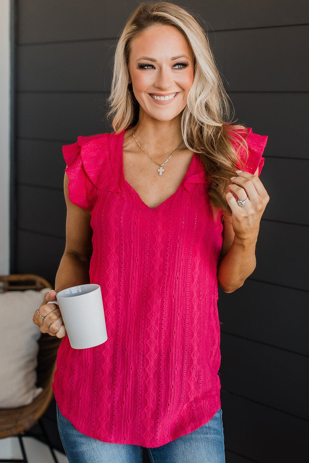 Lace Crochet Ruffle Tiered Sleeve Blouse