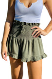 Smocked Wide Waistband Ruffled Casual Shorts