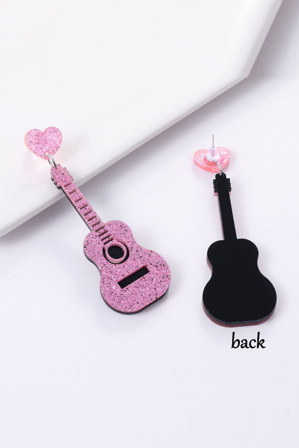 Shiny Guitar Love Music Festival Heart Stud Earrings