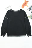 Contrast Stitching Trim Waffle Knit Pullover