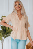 Khaki Split V Neck Print Babydoll Top