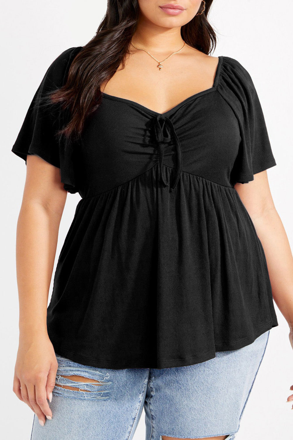 Plus Size Ruched Front Babydoll Top